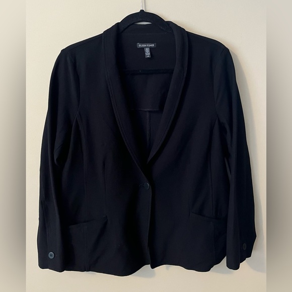 Eileen Fisher Black Crepe Button Front Blazer Jacket Size Large - Picture 1 of 9